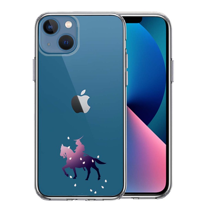 iPhone13 ケース クリア騎乗侍と桜 スマホケース 側面ソフト 背面ハード ハイブリッド-0