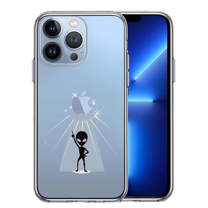 iPhone13Pro ケース クリア宇宙人 フィーバー ブラック スマホケース 側面ソフト 背面ハード ハイブリッド-0