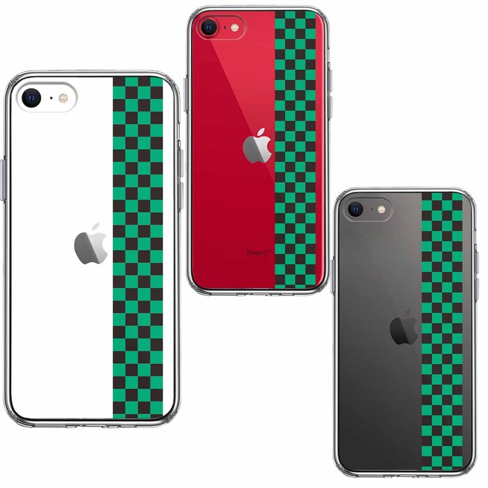 iPhoneSE ケース 第3世代 第2世代 クリア 和柄 帯 市松 常盤緑 黒 スマホケース 側面ソフト 背面ハード ハイブリッド-1