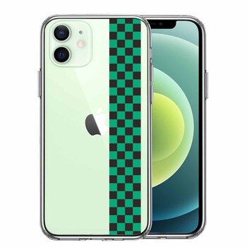 iPhone12mini ケース クリア 和柄 帯 市松 常盤緑 黒 スマホケース 側面ソフト 背面ハード ハイブリッド-0