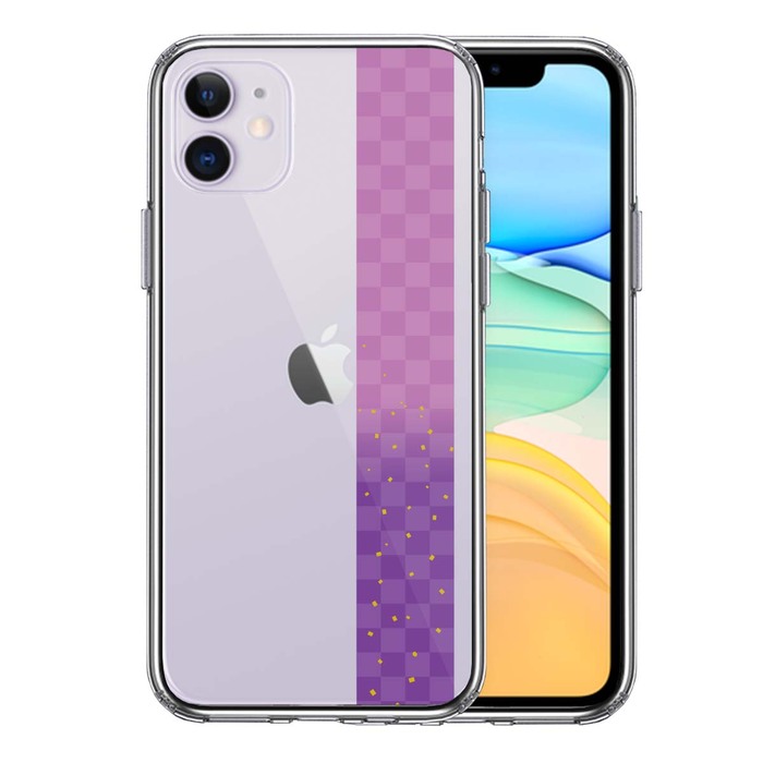 iPhone11 case clear peace pattern obi city pine pattern purple purple gold . smartphone case side soft the back side hard hybrid -0