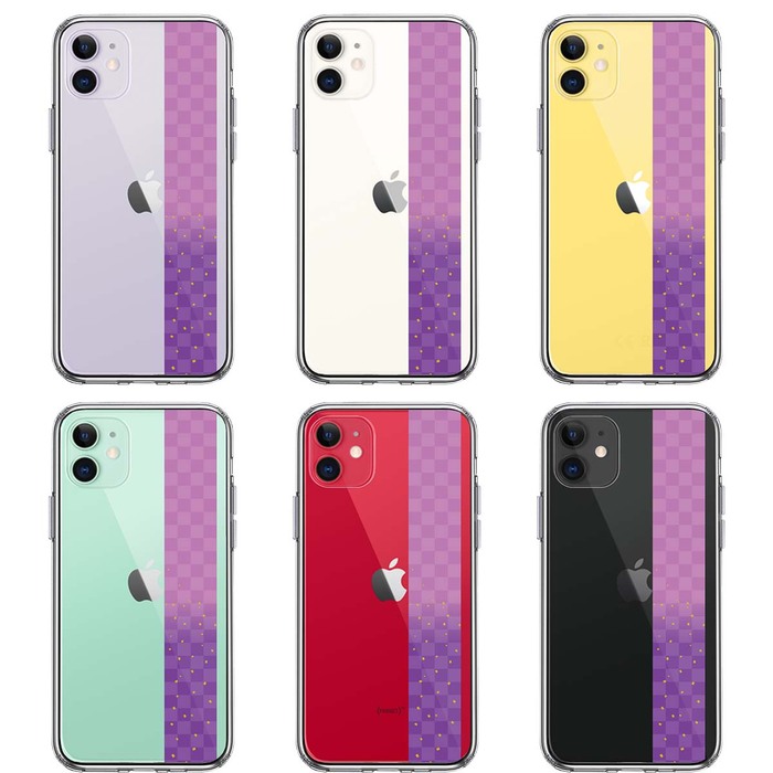 iPhone11 case clear peace pattern obi city pine pattern purple purple gold . smartphone case side soft the back side hard hybrid -1