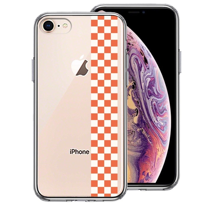 iPhone8 iPhone7 ケース クリア 和柄 帯 市松 茶 極薄黄 スマホケース 側面ソフト 背面ハード ハイブリッド-0