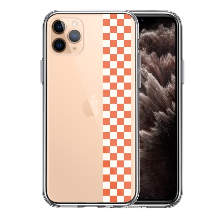 iPhone11pro ケース クリア 和柄 帯 市松 茶 極薄黄 スマホケース 側面ソフト 背面ハード ハイブリッド-0