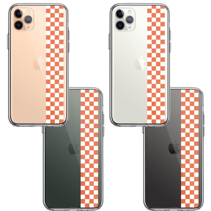 iPhone11pro ケース クリア 和柄 帯 市松 茶 極薄黄 スマホケース 側面ソフト 背面ハード ハイブリッド-1