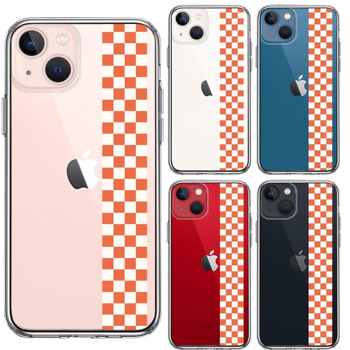 iPhone13 ケース クリア和柄 帯 市松 茶 極薄黄 スマホケース 側面ソフト 背面ハード ハイブリッド-1