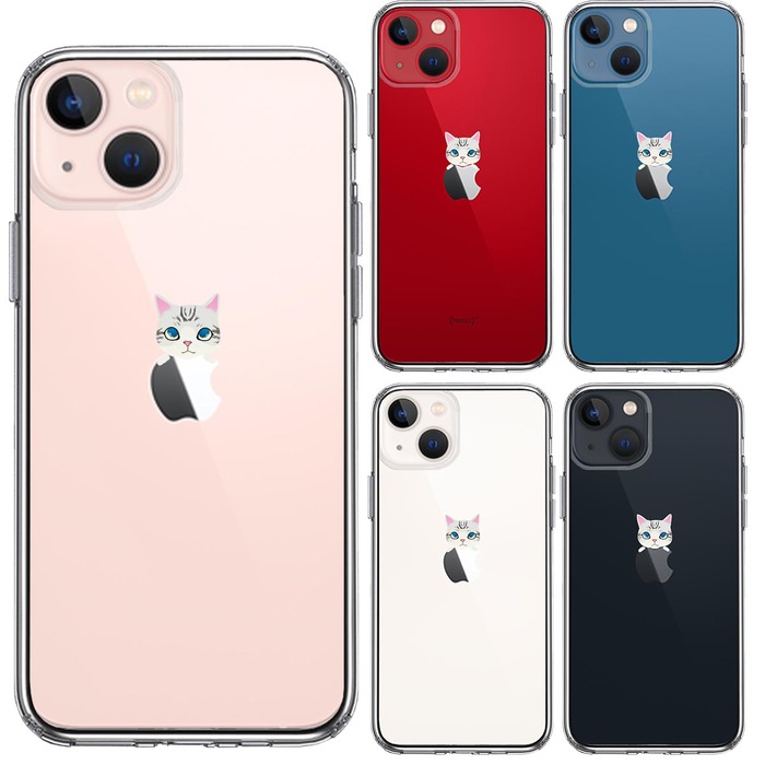iPhone13mini ケース クリアのっかり ネコ 2 スマホケース 側面ソフト 背面ハード ハイブリッド-1