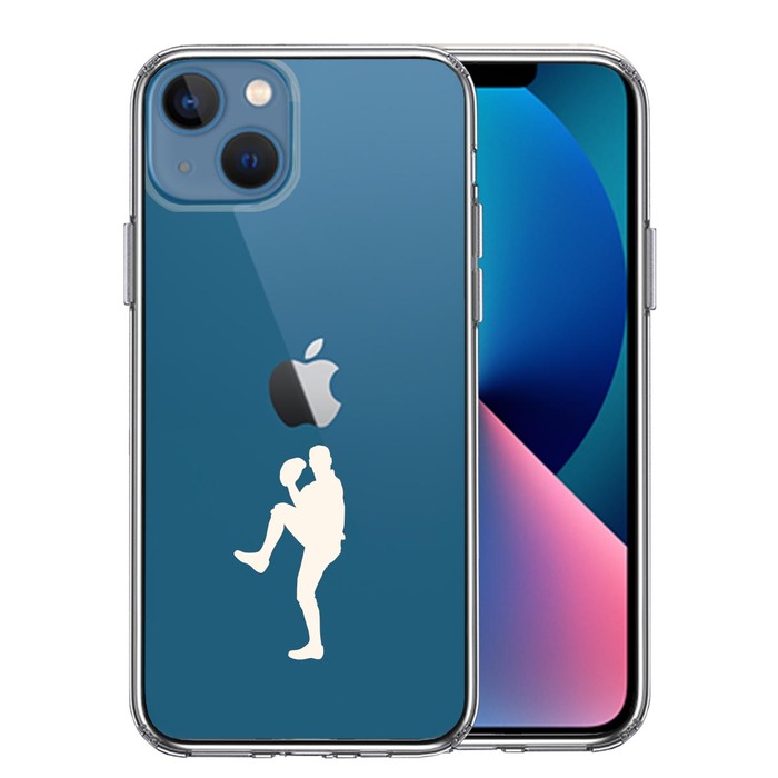 iPhone13mini ケース クリア  野球 ピッチャー ホワイト スマホケース 側面ソフト 背面ハード ハイブリッド-0