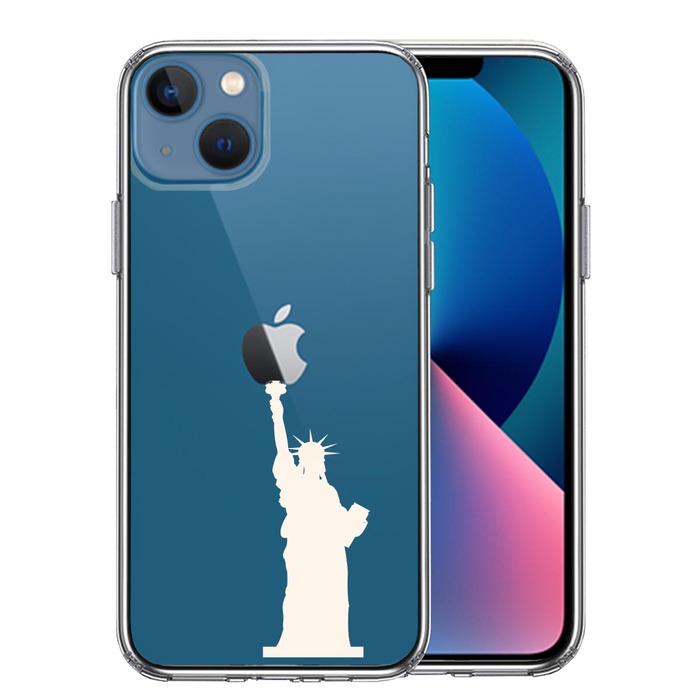iPhone13mini ケース クリア自由の女神 ホワイト スマホケース 側面ソフト 背面ハード ハイブリッド-0