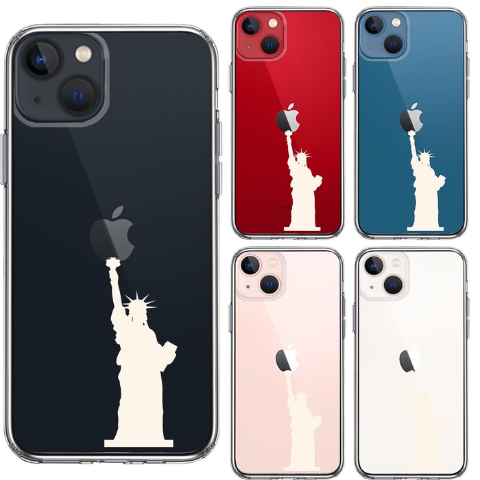 iPhone13mini ケース クリア自由の女神 ホワイト スマホケース 側面ソフト 背面ハード ハイブリッド-1
