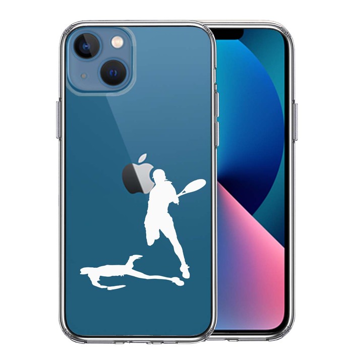 iPhone13mini ケース クリアテニス スマッシュ ホワイト スマホケース 側面ソフト 背面ハード ハイブリッド-0