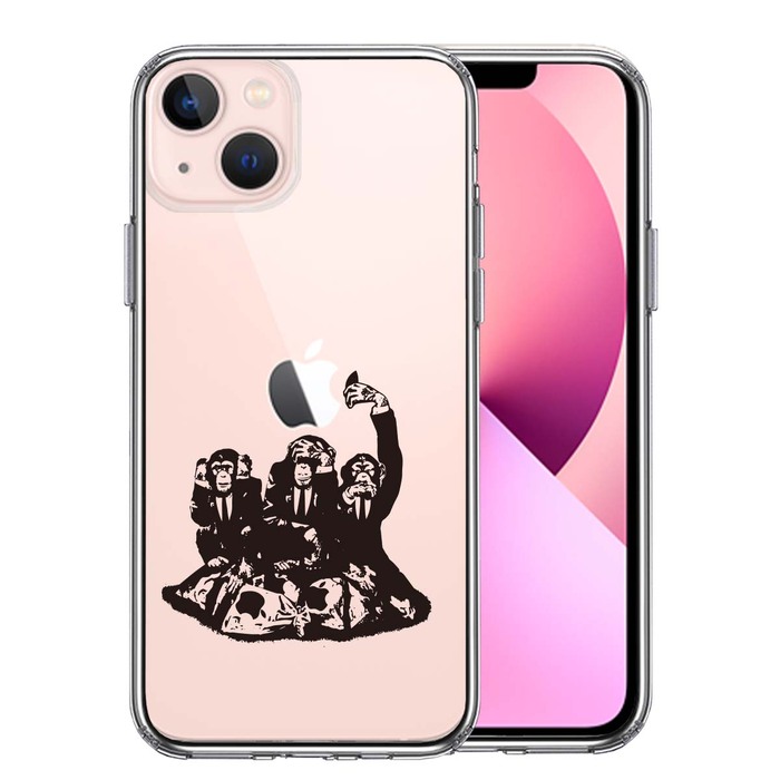 iPhone13mini ケース クリア三猿 スマホケース 側面ソフト 背面ハード ハイブリッド-0