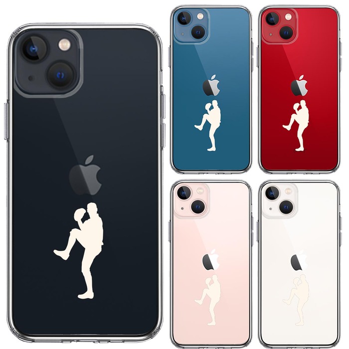 iPhone13 ケース クリア  野球 ピッチャー ホワイト スマホケース 側面ソフト 背面ハード ハイブリッド-1