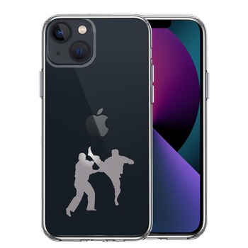 iPhone13 ケース クリア空手２ グレー スマホケース 側面ソフト 背面ハード ハイブリッド-0