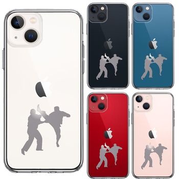 iPhone13 ケース クリア空手２ グレー スマホケース 側面ソフト 背面ハード ハイブリッド-1