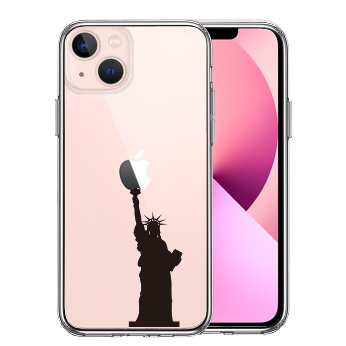 iPhone13 ケース クリア自由の女神 スマホケース 側面ソフト 背面ハード ハイブリッド-0