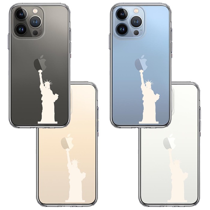iPhone13Pro ケース クリア自由の女神 ホワイト スマホケース 側面ソフト 背面ハード ハイブリッド-1