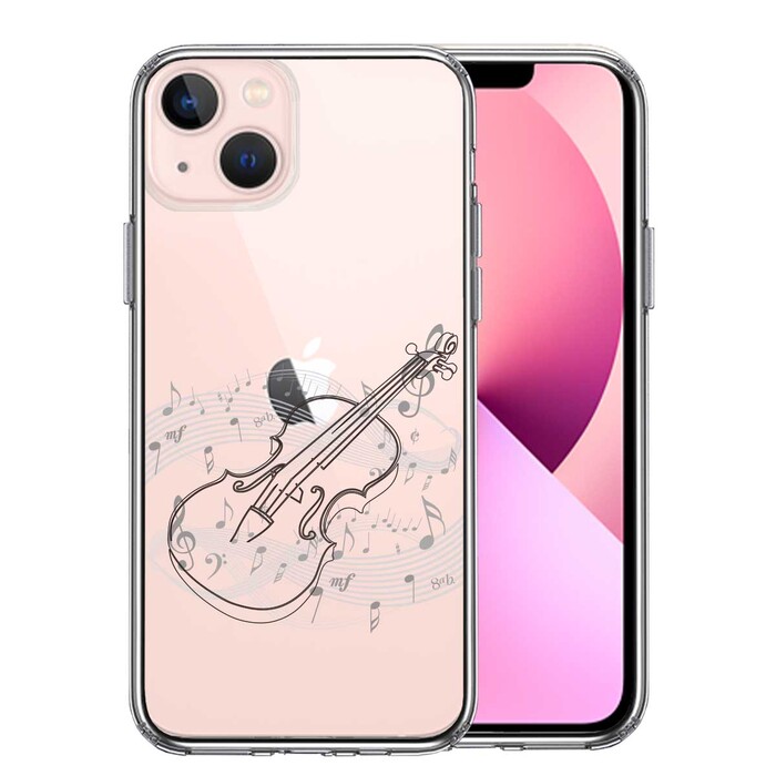 iPhone13mini ケース クリアヴァイオリン 4 ブラック スマホケース 側面ソフト 背面ハード ハイブリッド-0