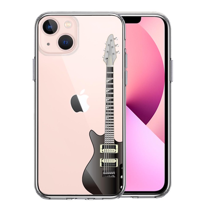 iPhone13mini ケース クリア  エレキギター 黒 スマホケース 側面ソフト 背面ハード ハイブリッド-0