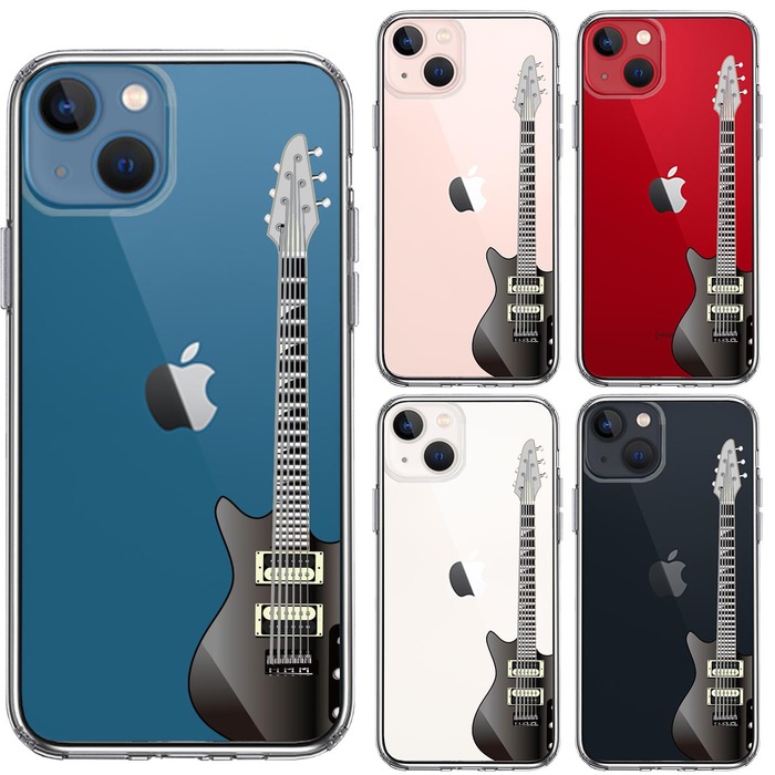 iPhone13mini ケース クリア  エレキギター 黒 スマホケース 側面ソフト 背面ハード ハイブリッド-1
