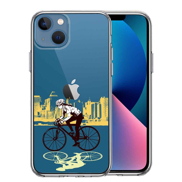 iPhone13mini ケース クリア  スポーツサイクリング 女子2 スマホケース 側面ソフト 背面ハード ハイブリッド-0