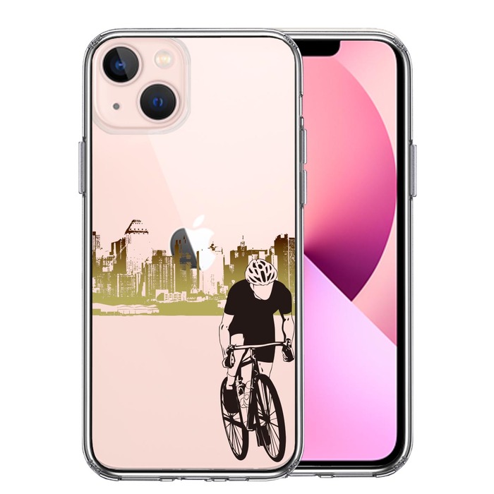 iPhone13mini ケース クリア  スポーツサイクリング 男子2 スマホケース 側面ソフト 背面ハード ハイブリッド-0