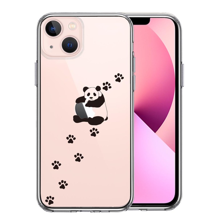 iPhone13mini ケース クリアパンダ リンゴ大好き スマホケース 側面ソフト 背面ハード ハイブリッド-0