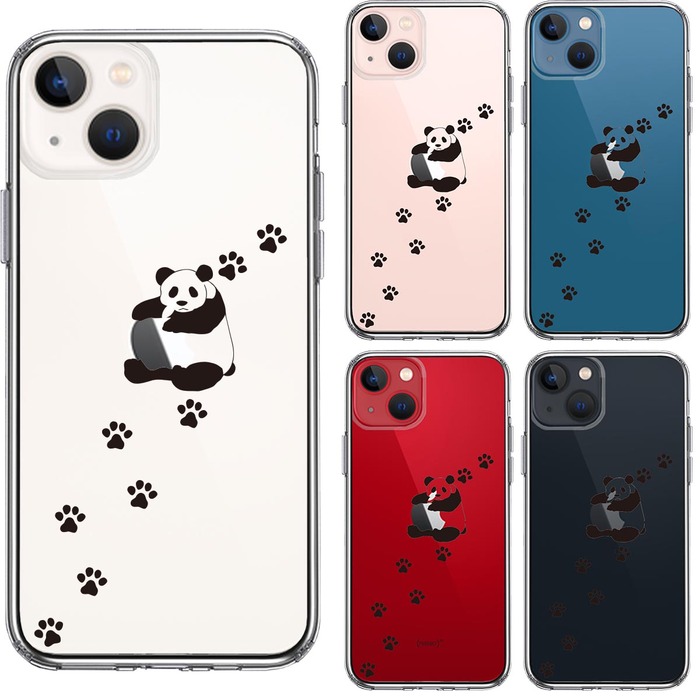 iPhone13mini ケース クリアパンダ リンゴ大好き スマホケース 側面ソフト 背面ハード ハイブリッド-1