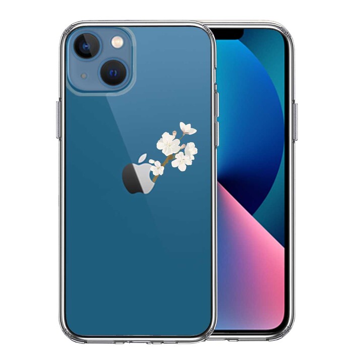 iPhone13mini ケース クリア  りんご に 桜 スマホケース 側面ソフト 背面ハード ハイブリッド-0
