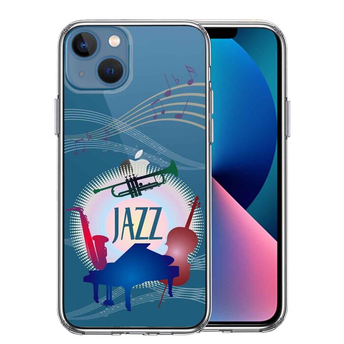 iPhone13 ケース クリアJAZZ 1 楽器 音符 スマホケース 側面ソフト 背面ハード ハイブリッド-0