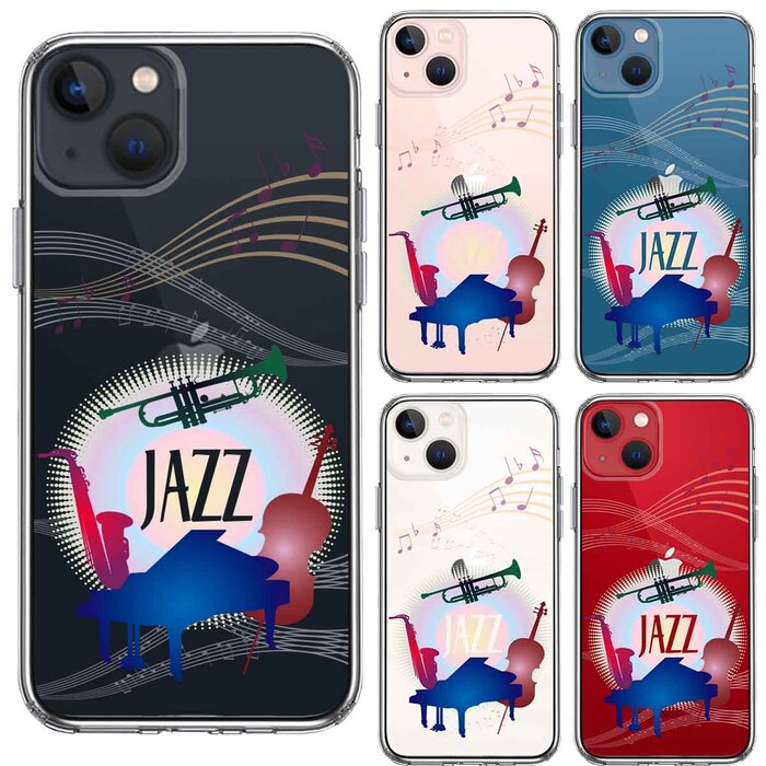 iPhone13 ケース クリアJAZZ 1 楽器 音符 スマホケース 側面ソフト 背面ハード ハイブリッド-1
