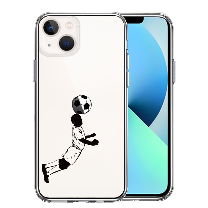 iPhone13 ケース クリアサッカー ヘディング 男子 黒 スマホケース 側面ソフト 背面ハード ハイブリッド-0