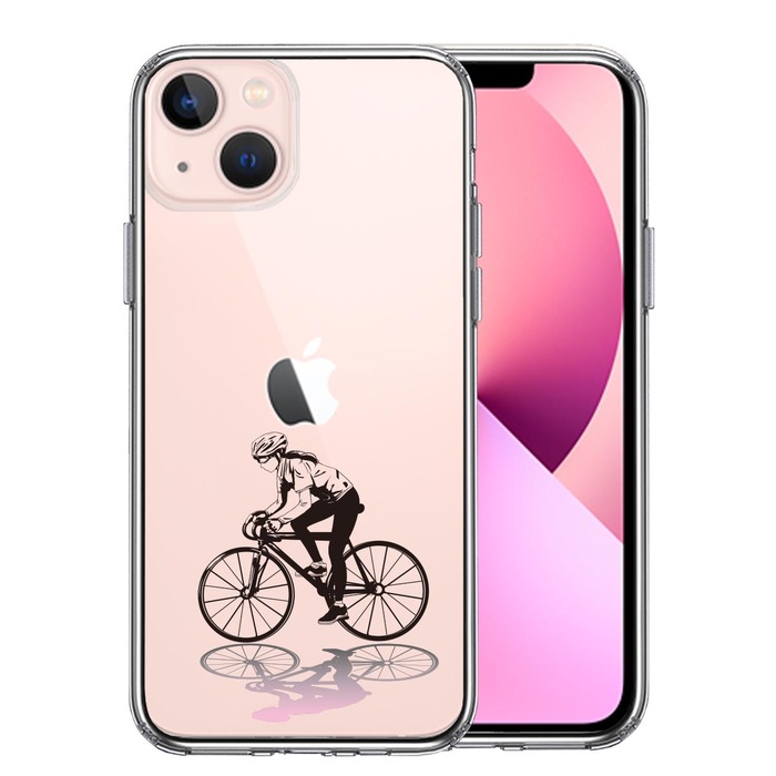 iPhone13 ケース クリアスポーツサイクリング 女子1 スマホケース 側面ソフト 背面ハード ハイブリッド-0