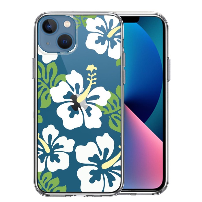 iPhone13 ケース クリアハイビスカス ホワイト スマホケース 側面ソフト 背面ハード ハイブリッド-0
