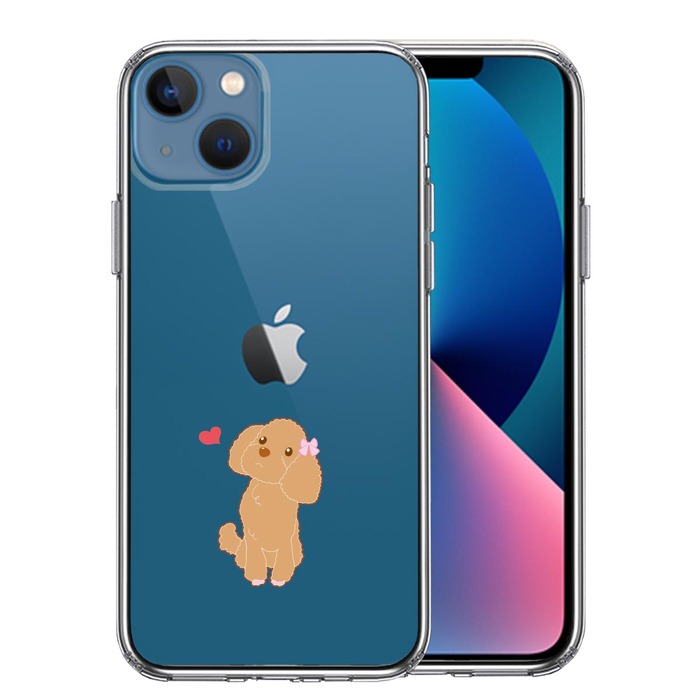 iPhone13 ケース クリアプードル ハート スマホケース 側面ソフト 背面ハード ハイブリッド-0