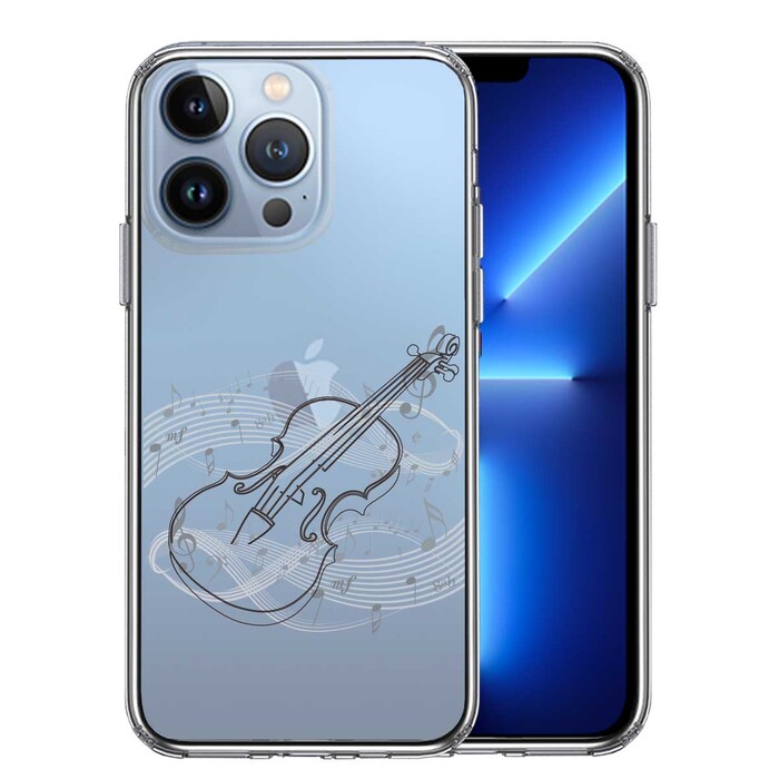 iPhone13Pro ケース クリアヴァイオリン 4 ブラック スマホケース 側面ソフト 背面ハード ハイブリッド-0