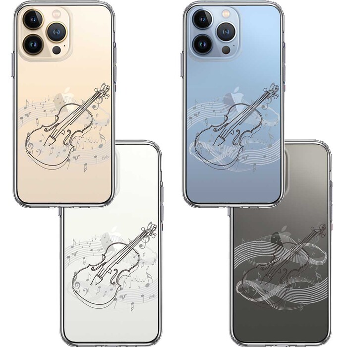 iPhone13Pro ケース クリアヴァイオリン 4 ブラック スマホケース 側面ソフト 背面ハード ハイブリッド-1
