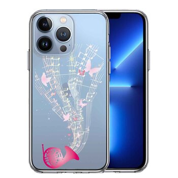 iPhone13Pro ケース クリアホルン 音符 スマホケース 側面ソフト 背面ハード ハイブリッド-0