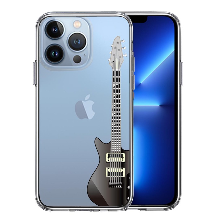iPhone13Pro ケース クリアエレキギター 黒 スマホケース 側面ソフト 背面ハード ハイブリッド-0