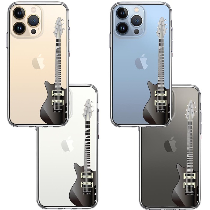 iPhone13Pro ケース クリア  エレキギター 黒 スマホケース 側面ソフト 背面ハード ハイブリッド-1