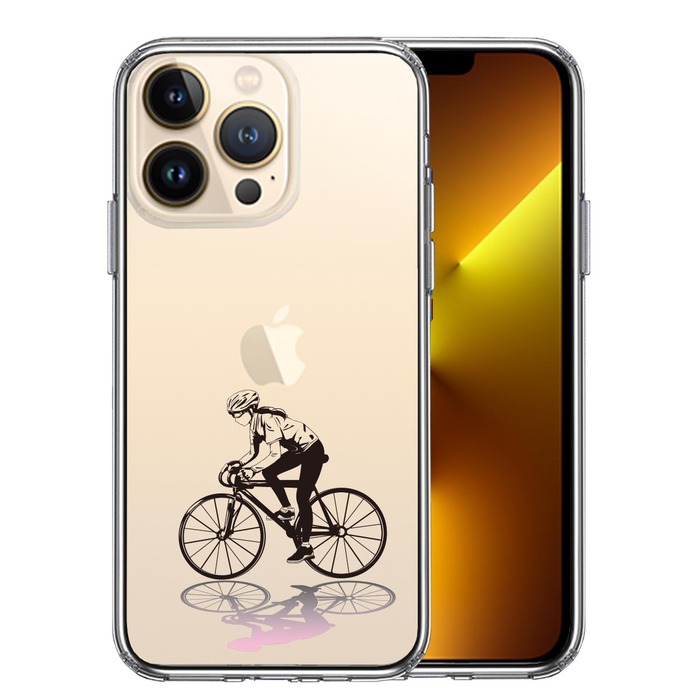 iPhone13Pro ケース クリア  スポーツサイクリング 女子1 スマホケース 側面ソフト 背面ハード ハイブリッド-0