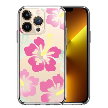 iPhone13Pro ケース クリアハイビスカス ピンク スマホケース 側面ソフト 背面ハード ハイブリッド-0