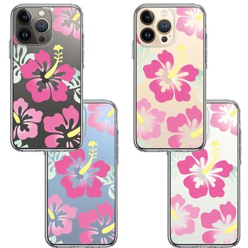 iPhone13Pro ケース クリアハイビスカス ピンク スマホケース 側面ソフト 背面ハード ハイブリッド-1