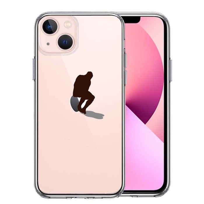 iPhone13mini ケース クリアりんご で 考える人 スマホケース 側面ソフト 背面ハード ハイブリッド-0