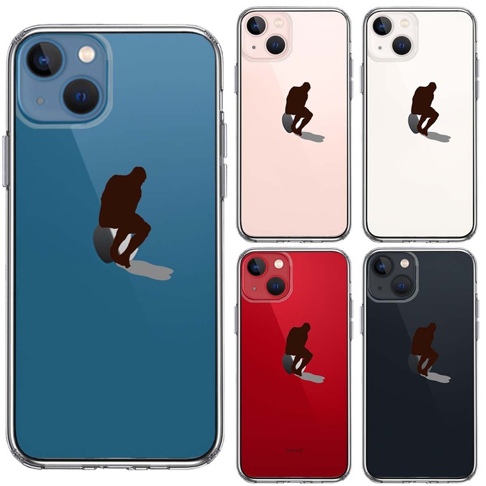 iPhone13mini ケース クリアりんご で 考える人 スマホケース 側面ソフト 背面ハード ハイブリッド-1