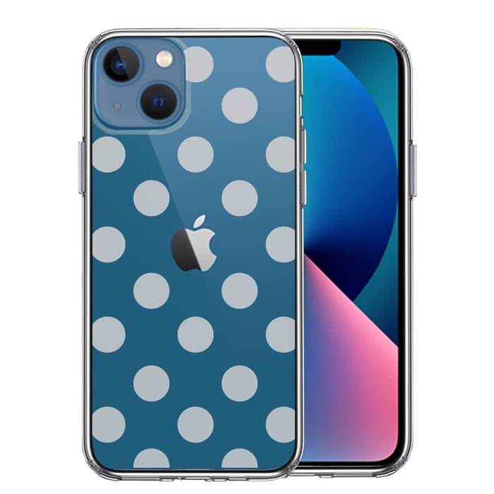 iPhone13mini ケース クリア  水玉 ブルーグレー スマホケース 側面ソフト 背面ハード ハイブリッド-0