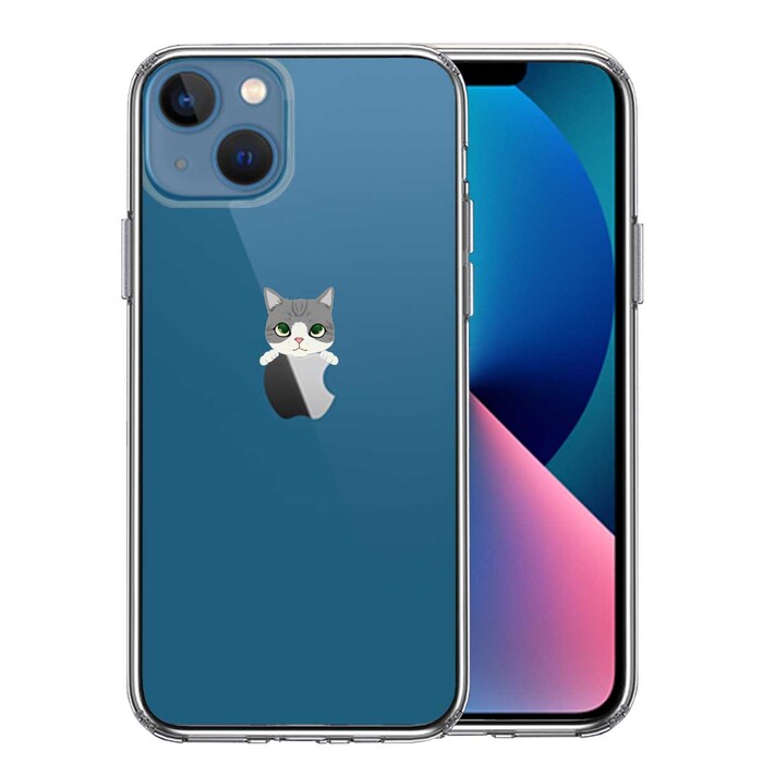 iPhone13mini ケース クリア  のっかり ネコ サバトラ スマホケース 側面ソフト 背面ハード ハイブリッド-0