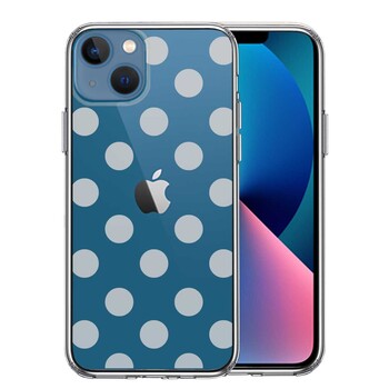 iPhone13 ケース クリア水玉 ブルーグレー スマホケース 側面ソフト 背面ハード ハイブリッド-0