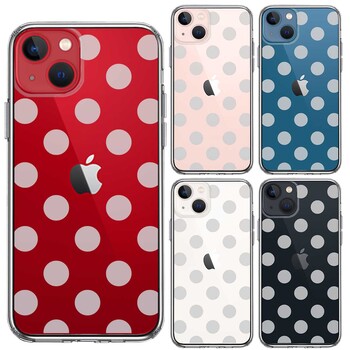 iPhone13 ケース クリア水玉 ブルーグレー スマホケース 側面ソフト 背面ハード ハイブリッド-1