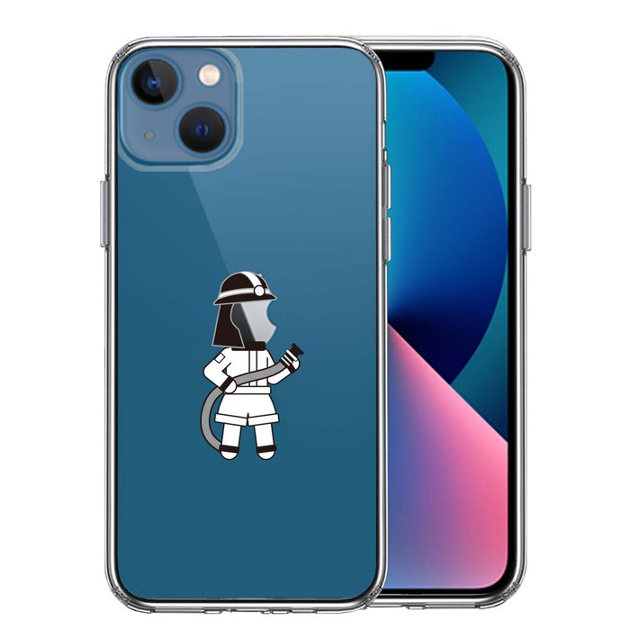 iPhone13mini ケース クリアお仕事 職業 消防士 スマホケース 側面ソフト 背面ハード ハイブリッド-0